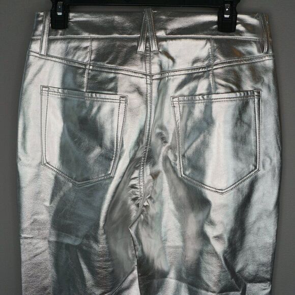 New Good American Good Icon SILVER Metallic Faux Leather Pants size 6/28 - Picture 10 of 16